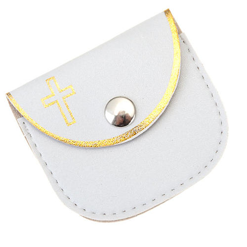 Portarosario similpelle bianco  croce oro 1