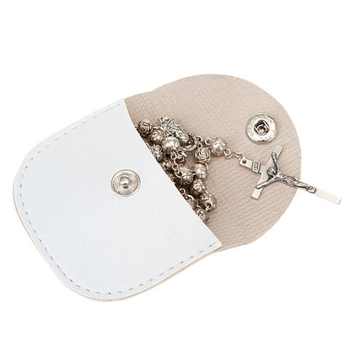 Portarosario similpelle bianco  croce oro 2