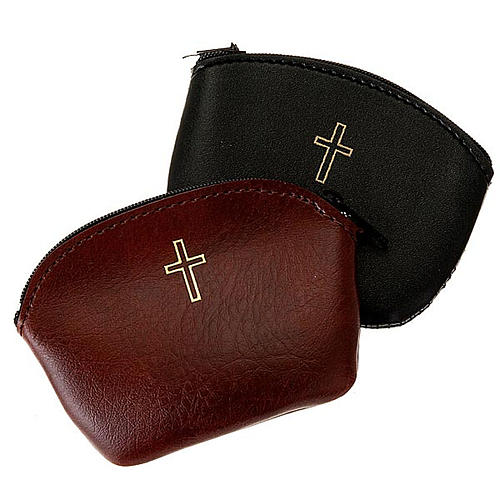 Brown rosary case with golden cross 1