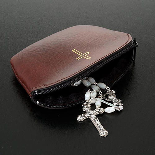 Brown rosary case with golden cross 2