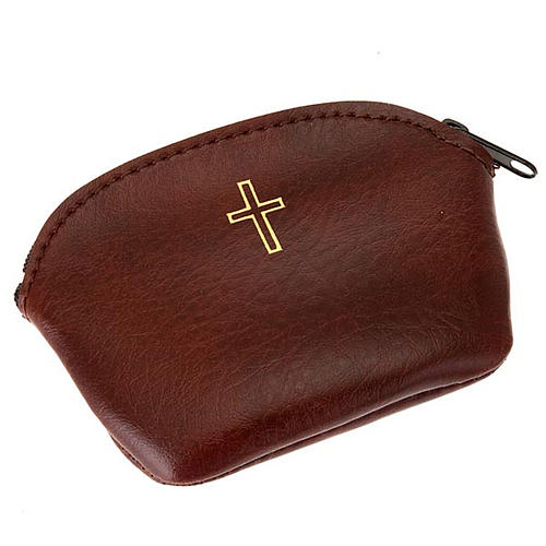 Brown rosary case with golden cross 4