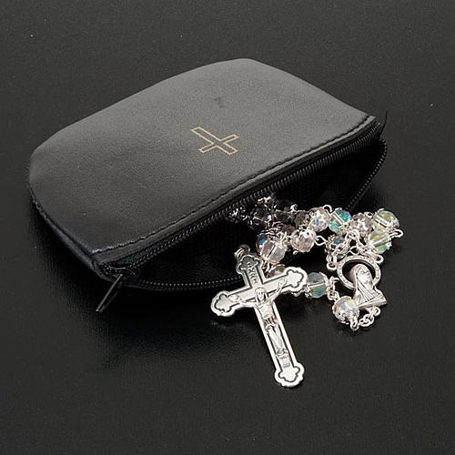 Brown rosary case with golden cross 3