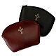 Brown rosary case with golden cross s1
