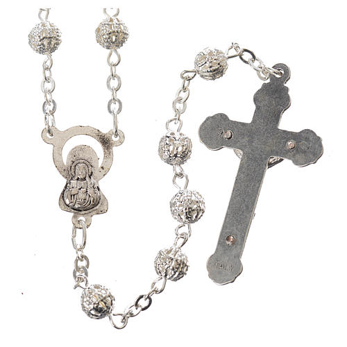 Rosary beads in metal filigree, silver colour, 6mm. 2