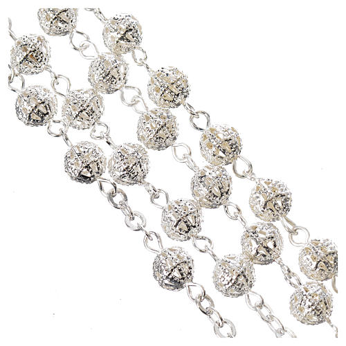 Rosary beads in metal filigree, silver colour, 6mm. 3