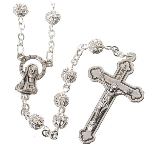 Rosary beads in metal filigree, silver colour, 6mm. 4