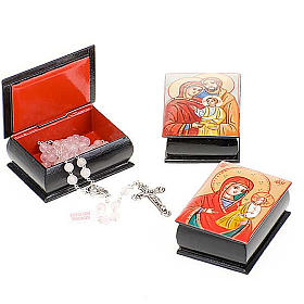 Porta Terços: Caixa terço conta 7 mm ícone pintado à mão Porta Terços: Caixa terço conta 7 mm ícone pintado à mão