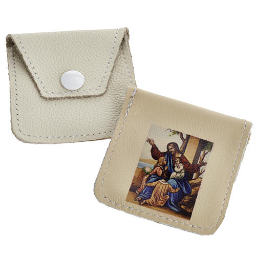 Leather rosary case with image 1