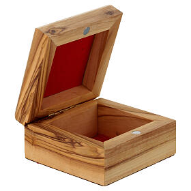 Caja para rosario madera de olivo Tierra Santa Virgen niño