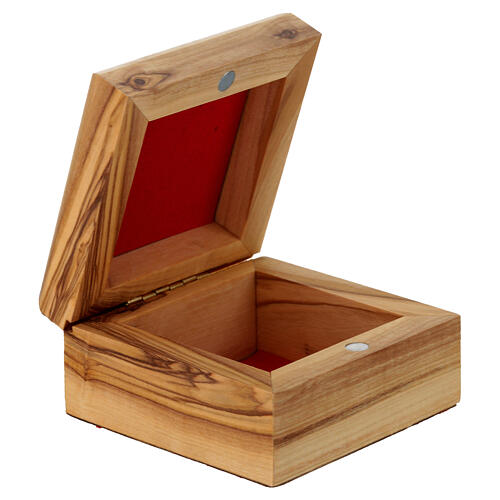 Caja para rosario madera de olivo Tierra Santa Virgen niño 2