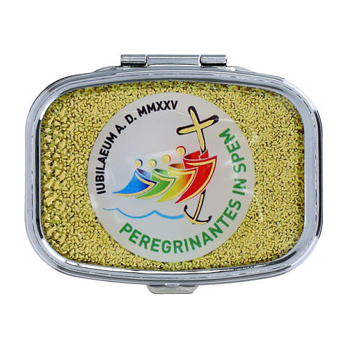 Porta terço logótipo Jubileu fundo dourado 4x5 cm terço metal 1