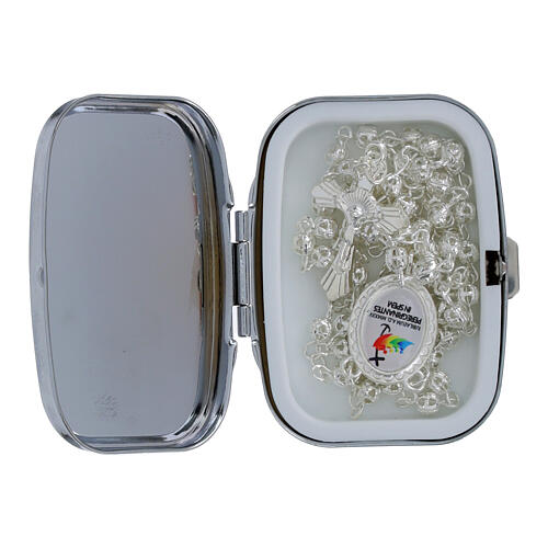 Rosary box with Jubilee logo gold background  and metal rosary, 4x5 cm 2