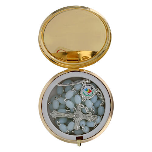 Jubiläums-Rosenkranzetui goldenes Metall 6 cm mit Rosenkranz 2