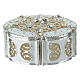 Silvered Metal Rosary Box with Floral Patterns and Zircons s1