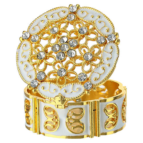 Boîte à chapelet dorée ornée de motifs décoratifs et zircons 3