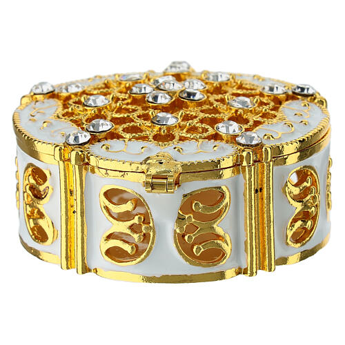 Boîte à chapelet dorée ornée de motifs décoratifs et zircons 5