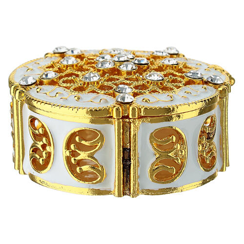 Golden Rosary Box with Swirls and Zircons 4