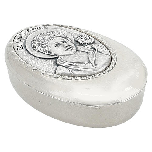 Portarosario ovale argentato Carlo Acutis 50x30 mm zama 4