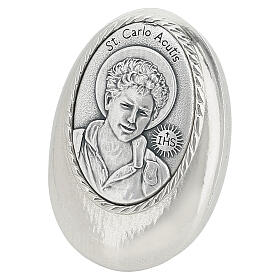 Silver Oval Rosary Case Carlo Acutis 50x30 mm Zamak