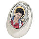 Silver oval rosary case, Carlo Acutis' colourful portrait, 2x1.2 in, zamak s1