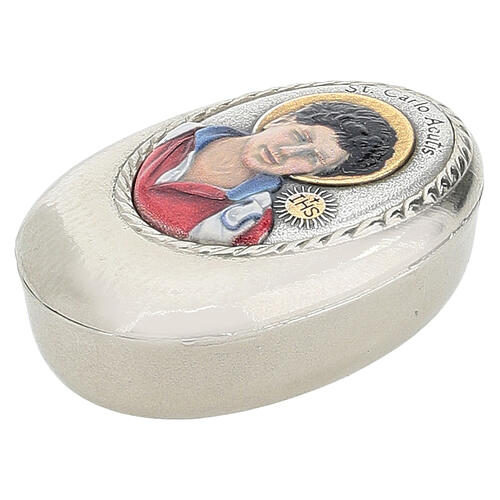 Owalne pudełko na różaniec Karola Acutisa o wymiarach 50x30 mm 3