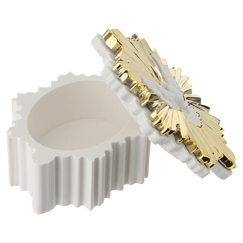 Resin rosary case, golden sunburst shape with Holy Spirit motif 3