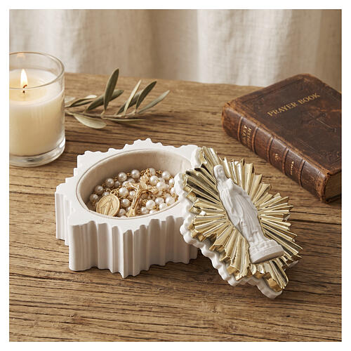 Rosary case Our Lady of Lourdes resin gold rays, 7x9x2 cm 2
