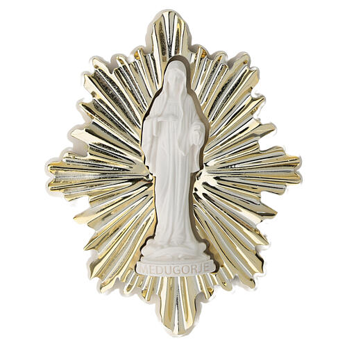 Caja para rosario Virgen de Medjugorje corona de rayos color oro 9x7x2 cm 4
