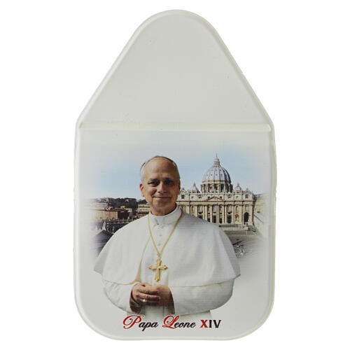 Portarosario finta pelle stampato Papa Leone XIV 8,5x8 cm 3