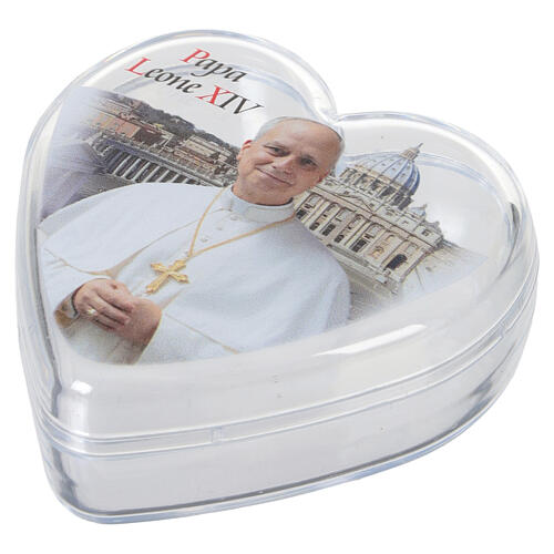Scatola portarosario Papa Leone XIV a forma di cuore 5X5 cm 2