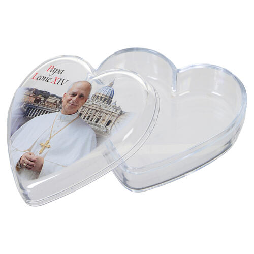 Scatola portarosario Papa Leone XIV a forma di cuore 5X5 cm 4