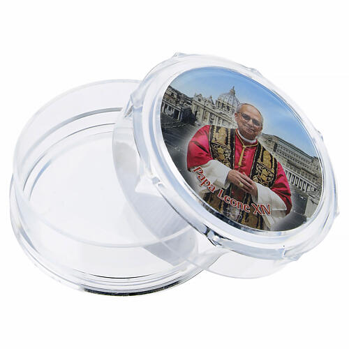 Scatola portarosario ottagonale con immagine Papa Leone 2,5x6 cm 2