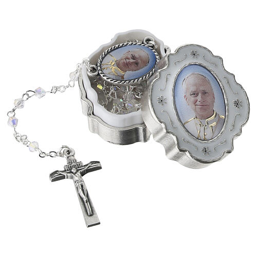 Caixa para terço em metal Papa Leão XIV com terço 4 mm transparente 2