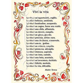 Glückwunschkarte mit Text in italienischer Sprache, "Vivi la vita" von Mutter Teresa