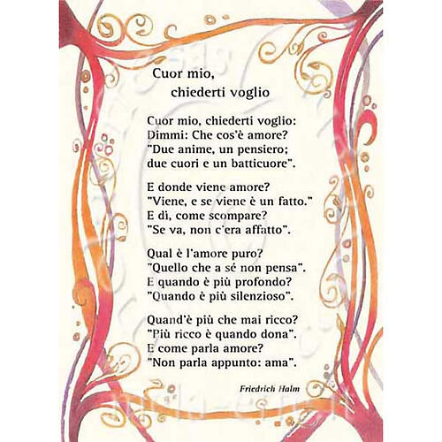 Glückwunschkarte mit Text in italienischer Sprache, "Cuor mio, chiederti voglio" 1