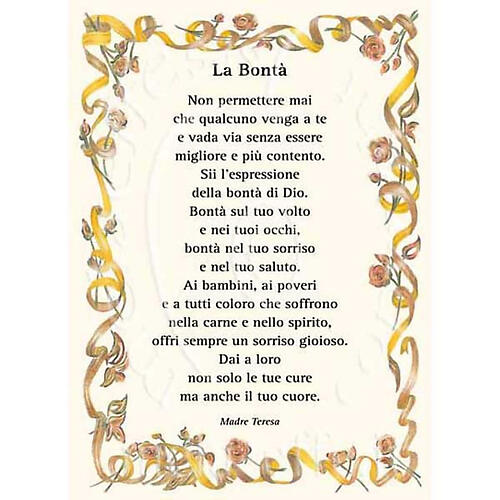 Glückwunschkarte mit Text in italienischer Sprache, "La Bontà" von Mutter Teresa 1