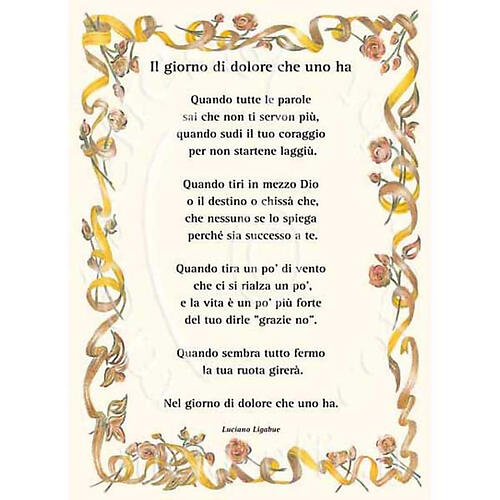 Glückwunschkarte mit Text in italienischer Sprache, "Il giorno di dolore" Luciano Ligabue 1
