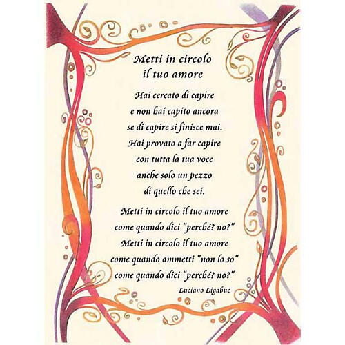 Glückwunschkarte mit Text in italienischer Sprache, "Metti in circolo il tuo amore" 1
