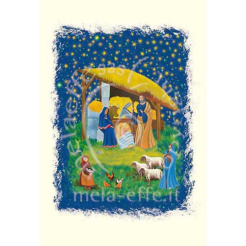 Christmas card, scroll with Nativity and grotto 1