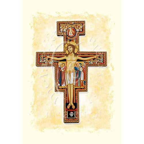 Tarjeta de felicitación crucifijo San Damián perga 1