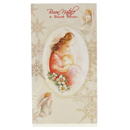 Glückwunschkarte Gottesmutter mit Kind und Engeln 1