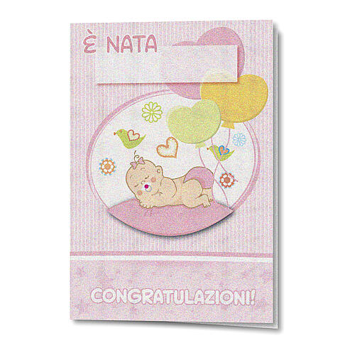 Glückwunschkarte zur Geburt eines Mädchens mit Text in italienischer Sprache 1