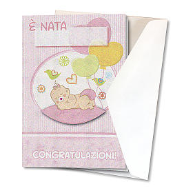 Greeting card in pearl paper Birth of a Girl Balloons