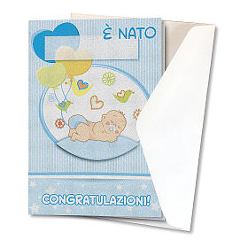 Glückwunschkarte zur Geburt eines Jungens mit Text in italienischer Sprache