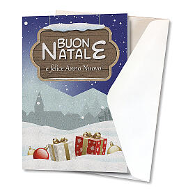 Glückwunschkarte mit Weihnachts- und Neujahrsgrüßen, Text in italienischer Sprache