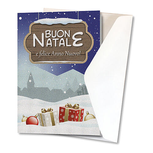 Glückwunschkarte mit Weihnachts- und Neujahrsgrüßen, Text in italienischer Sprache 2