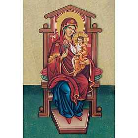 Heiligenbildchen Maria mit Kind auf Thron