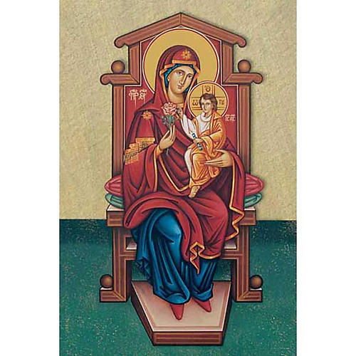 Holy card, Our Lady with baby on the throne 1