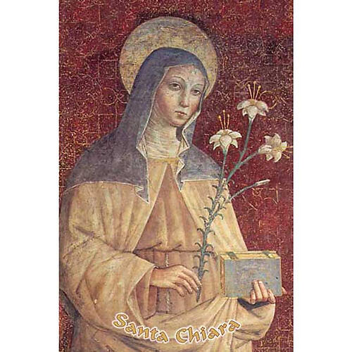 Heiligenbildchen, Heilige Klara von Assisi, Schriftzug "Santa Chiara" 1