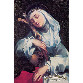 Heiligenbildchen, Heilige Katharina von Siena mit dem Kreuz, Schriftzug "Santa Caterina da Siena"